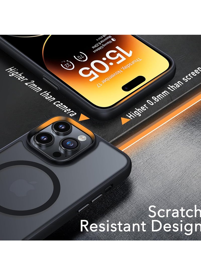 ماركة غير محددة - جراب مغناطيسي لهاتف iPhone 13 Pro متوافق مع MagSafe للحماية العسكرية جراب شفاف غير لامع مقاوم للصدمات ومضاد للخدش (أسود) - Image 1