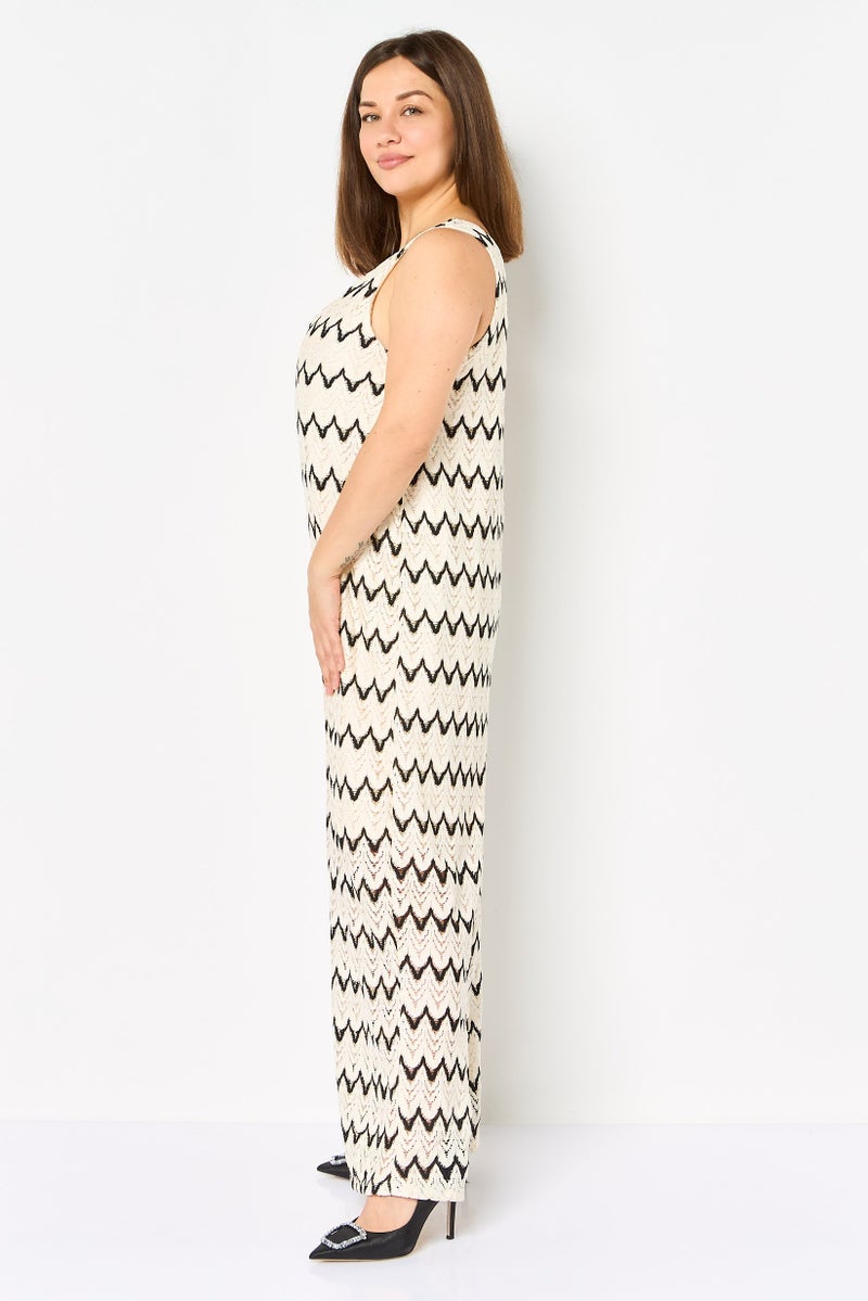 promod Women Textured Sleeveless Jumpsuits, Multicolor - Image 4