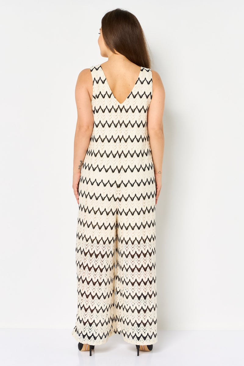 promod Women Textured Sleeveless Jumpsuits, Multicolor - Image 2