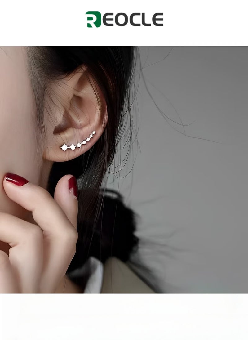 REOCLE Women's Earrings Cartilage 7 Crystals Ear Cuffs Hoop Climber S925 Sterling Silver Earrings with Cubic Zirconia Good Gift  - Image 1