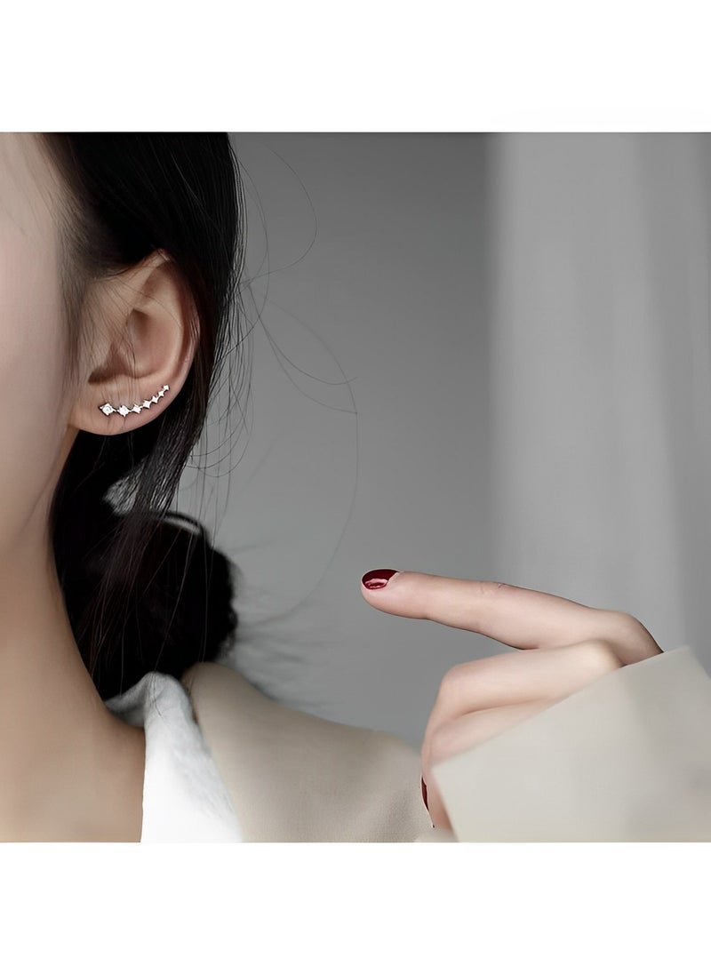 REOCLE Women's Earrings Cartilage 7 Crystals Ear Cuffs Hoop Climber S925 Sterling Silver Earrings with Cubic Zirconia Good Gift  - Image 3