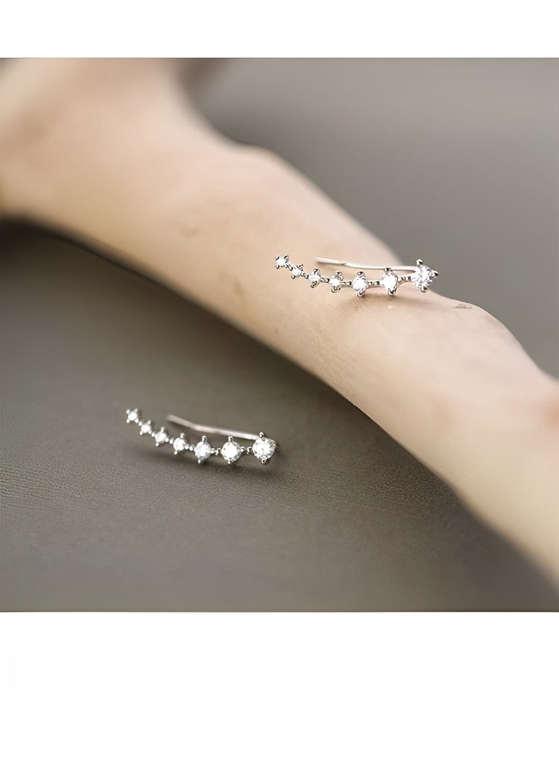 REOCLE Women's Earrings Cartilage 7 Crystals Ear Cuffs Hoop Climber S925 Sterling Silver Earrings with Cubic Zirconia Good Gift  - Image 4