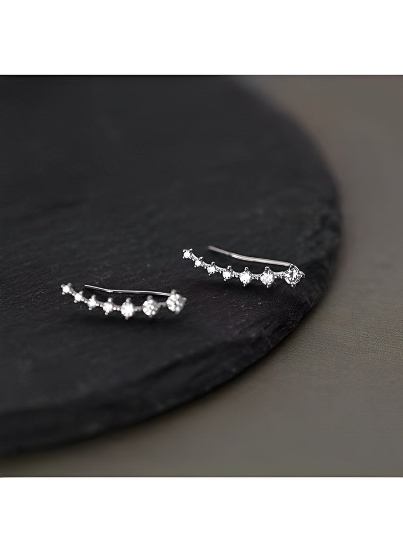 REOCLE Women's Earrings Cartilage 7 Crystals Ear Cuffs Hoop Climber S925 Sterling Silver Earrings with Cubic Zirconia Good Gift  - Image 5