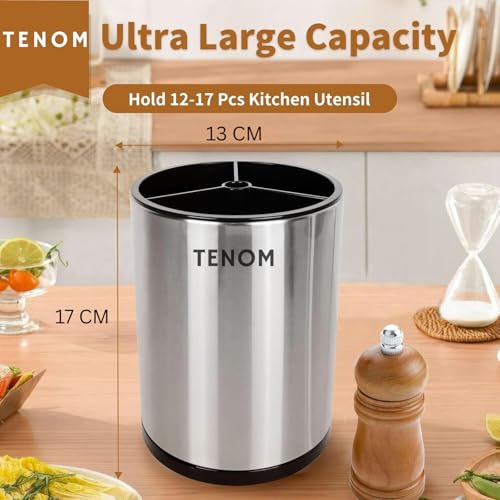 TENOM Stainless Steel Spoon Holder Stand for Kitchen, Cutlery & Utensil Organizer with Drainage, Spoon, Ladle & Spatula Holder - Image 2