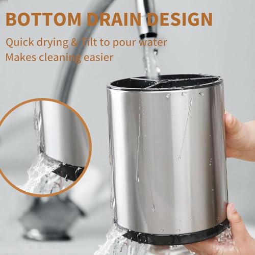 TENOM Stainless Steel Spoon Holder Stand for Kitchen, Cutlery & Utensil Organizer with Drainage, Spoon, Ladle & Spatula Holder - Image 3