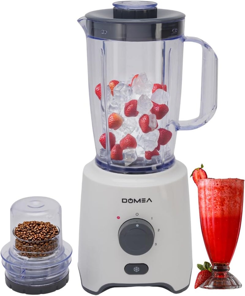 DOMEA 2-in-1 Blender, Grinder & Mixer, 650W High-Speed Motor, 1.6L Blender Jar + 300ml Grinder, 2-Speed + Pulse – Stainless Steel Blade, Crush Ice, Grind Coffee, Spices, Nuts, Mix Smoothies, Juices - Image 1