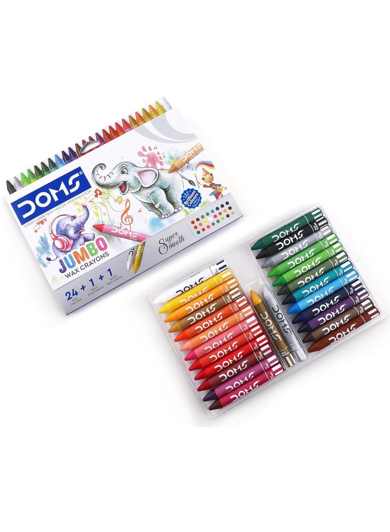 DOMS Jumbo Wax Crayons Set – 26 Pieces (24 Colors + 1 Gold + 1 Silver), Super Smooth, Non-Toxic, For Kids - Image 2