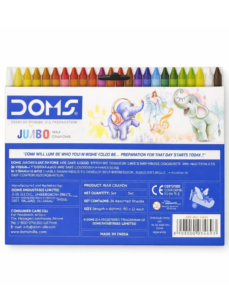 DOMS Jumbo Wax Crayons Set – 26 Pieces (24 Colors + 1 Gold + 1 Silver), Super Smooth, Non-Toxic, For Kids - Image 4