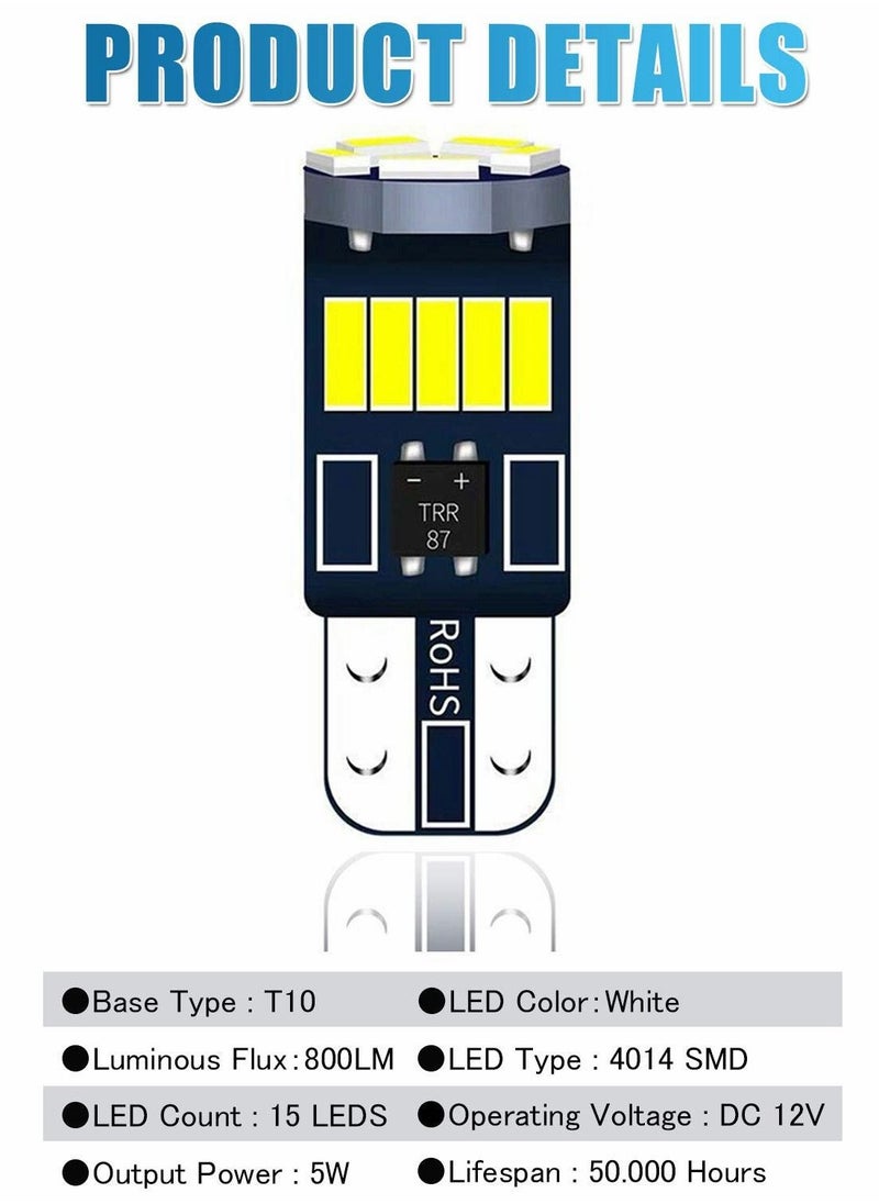 Y&D 20 pcs LED Bulb, 6000k White T10 Bulbs, W5W 168 Led Bulbs 15-SMD 4014 Chipsets Replacement Error Free for Car Dome  - Image 2
