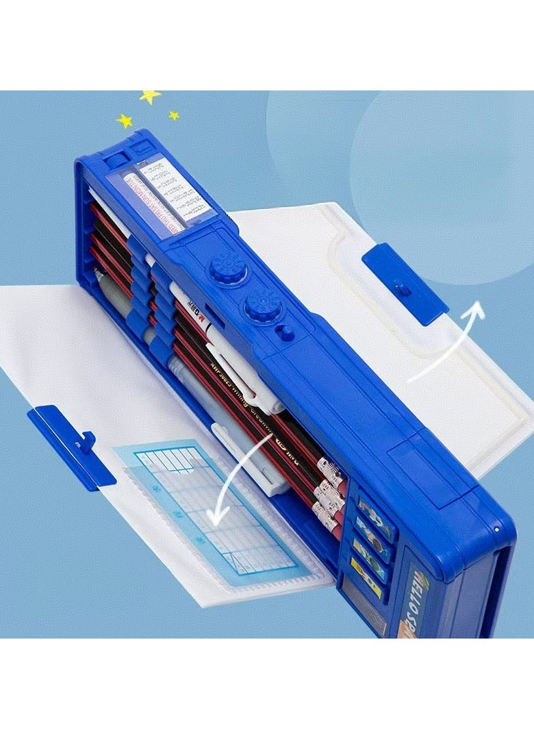 إسكدنيا البوب نوع متعددة الوظائف حالة قلم رصاص للبنين والبنات ، لطيف الكرتون حالة القرطاسية ، مع مبراة ، والجدول الزمني ، السبورة ، واللوازم المدرسية ، هو أفضل هدية عيد ميلاد للأطفال والمراهقين ( الأزرق ) - Image 2