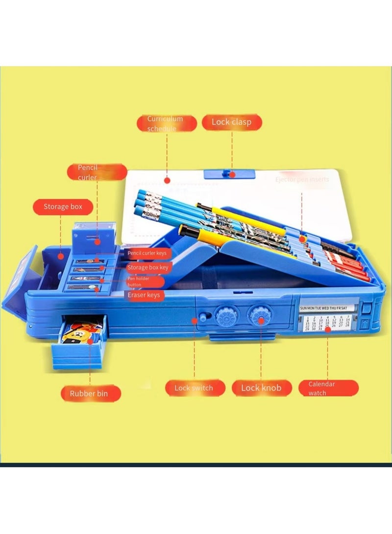 إسكدنيا البوب نوع متعددة الوظائف حالة قلم رصاص للبنين والبنات ، لطيف الكرتون حالة القرطاسية ، مع مبراة ، والجدول الزمني ، السبورة ، واللوازم المدرسية ، هو أفضل هدية عيد ميلاد للأطفال والمراهقين ( الأزرق ) - Image 4