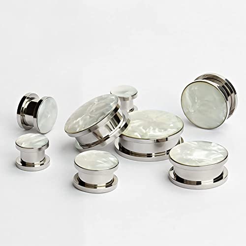KUBOOZ White Sea Shell Opal Stainless Steel Screw Ear Piercings Body Jewelry Plugs Tunnels Gauges 2g (6mm) to 1 inch - Image 4