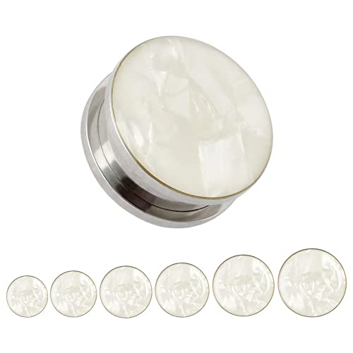 KUBOOZ White Sea Shell Opal Stainless Steel Screw Ear Piercings Body Jewelry Plugs Tunnels Gauges 2g (6mm) to 1 inch - Image 3