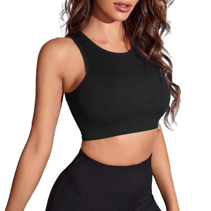 Crop Sports Tank Top – Sleeveless Crew Neck Top - Not Padded - For Women