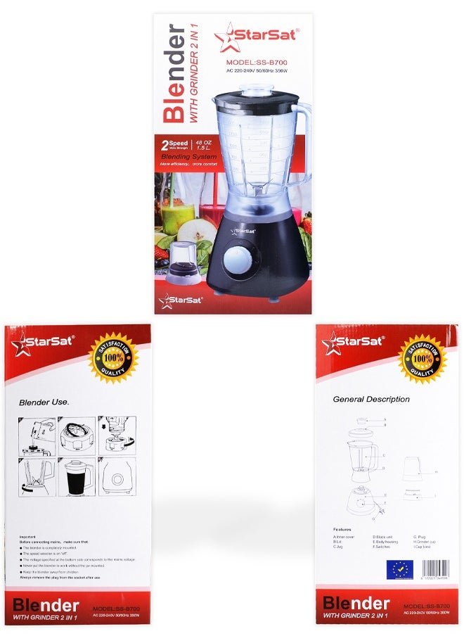 StarSat - StarSat SS-B700 350W, 2 Speeds, 1.5L & 0.5L, 2 in 1, Wet and Dry Blender & Grinder with 2xJars - Image 1