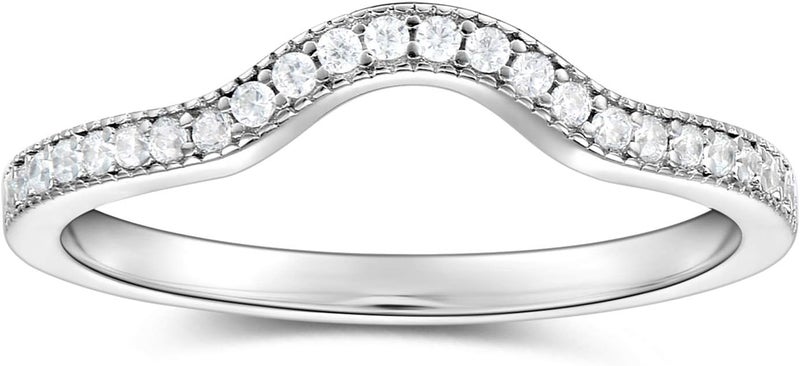 espere Sterling Silver Curved Wedding Band Ring Enhancer Pave Arched Rings - Image 1