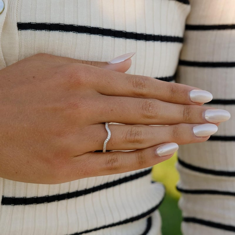 espere Sterling Silver Curved Wedding Band Ring Enhancer Pave Arched Rings - Image 2