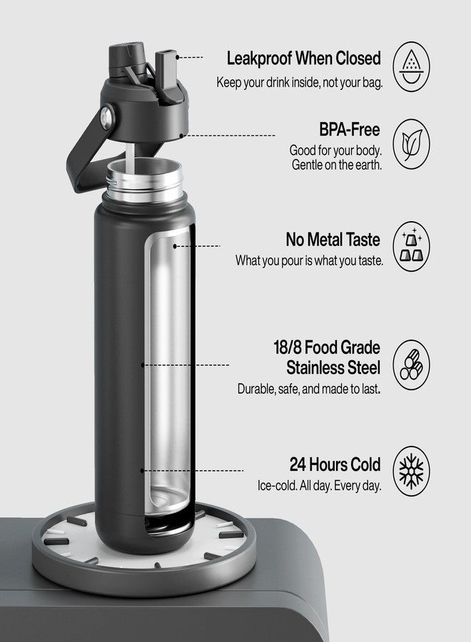 ENCOOL Insulated Water Bottle with Straw Stainless Steel Water Bottle, Leak-Proof, BPA-Free, Double Wall Vacuum Keeps Cold for 24 Hours for Sports, Travel, School (32 oz, Black Night) - Image 2