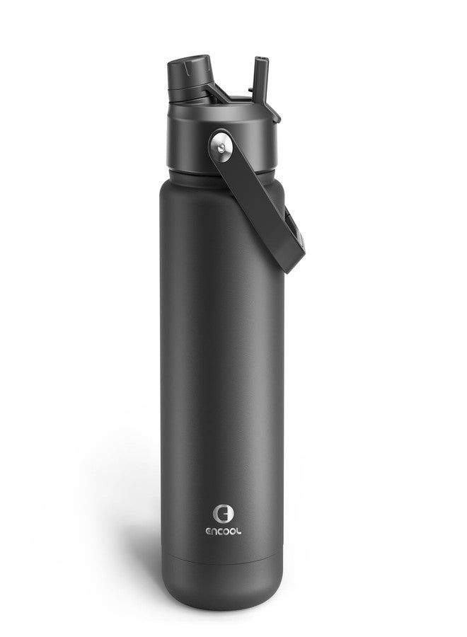 ENCOOL Insulated Water Bottle with Straw Stainless Steel Water Bottle, Leak-Proof, BPA-Free, Double Wall Vacuum Keeps Cold for 24 Hours for Sports, Travel, School (32 oz, Black Night) - Image 1