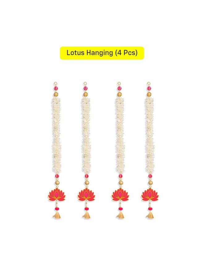 Party Propz Party Propz Handmade Lotus Flower for Decoration - 4 Pcs Lotus Hangings for Decoration, Diwali Decoration Items for Home Decor, Navratri Decoration Items for Home, Pooja Room Decoration Items (MDF)  - Image 2