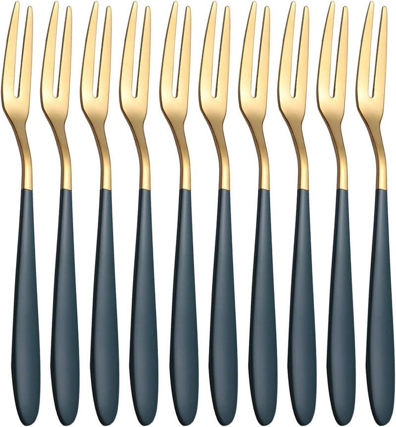 HomeAra Elegant Stainless Steel Dinner Fork Set Mirror Polished Tableforks Ideal for Home Kitchen and Restaurant Use Versatile Salad Forks for Stylish Dining Set of 10 Green - Image 1