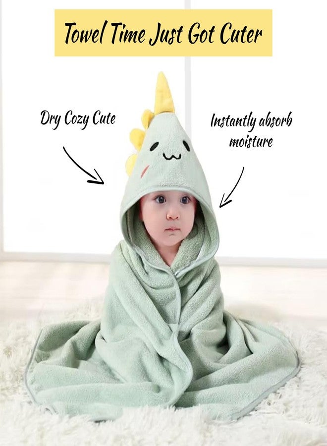 ZIKKU Ultra-Soft Baby Hooded Bath Towel | Cute Animal Design | Super Absorbent | Newborn to Toddler | Quick Dry & Gentle on Skin (Green Dino) - Image 2