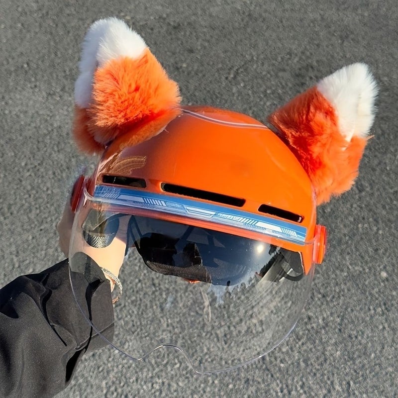 Colorful Cartoon Ears And Tail Plush Helmet Accessories For Electric Bike - Image 1