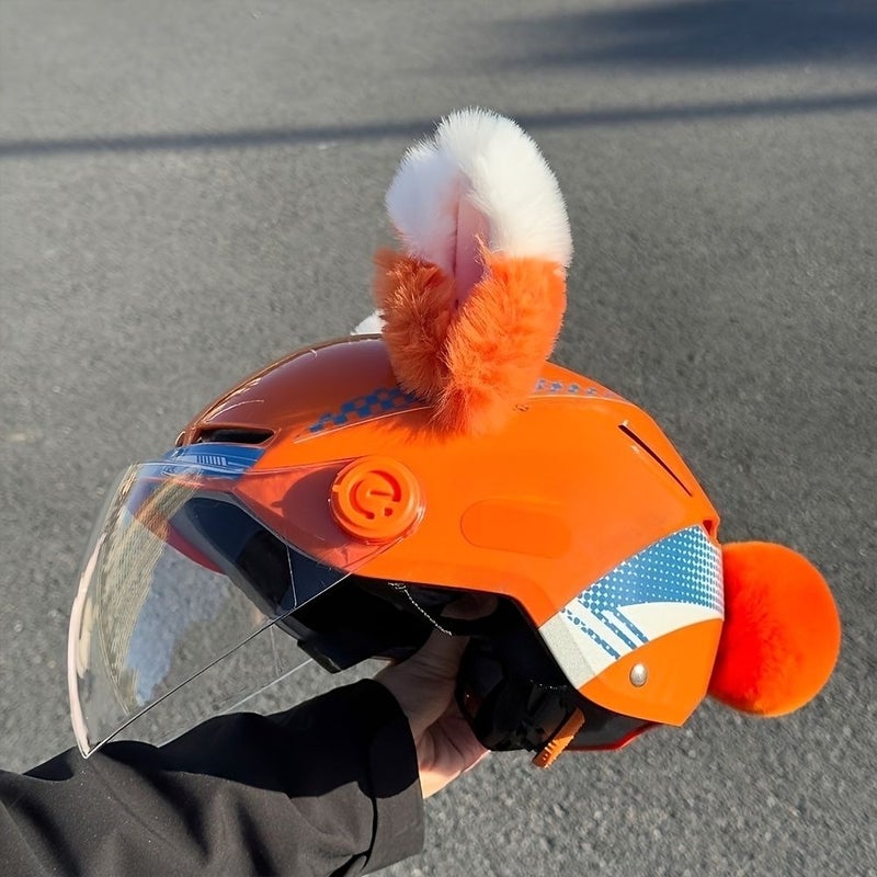Colorful Cartoon Ears And Tail Plush Helmet Accessories For Electric Bike - Image 3