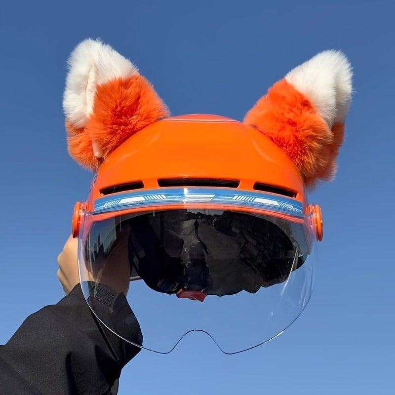 Colorful Cartoon Ears And Tail Plush Helmet Accessories For Electric Bike - Image 4