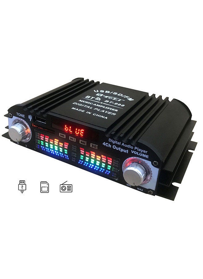 Generic - Car BT5.0 Audio Power Amplifier 4 Channel Home Theater Stereo Receiver 12 V with FM Radio USB/SDCard/AUX-in LCD Display - Image 1