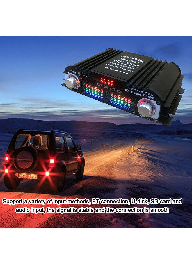 Generic - Car BT5.0 Audio Power Amplifier 4 Channel Home Theater Stereo Receiver 12 V with FM Radio USB/SDCard/AUX-in LCD Display - Image 1