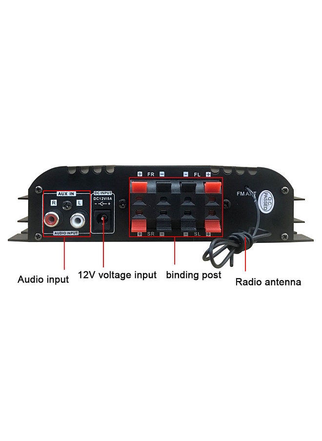 Generic - Car BT5.0 Audio Power Amplifier 4 Channel Home Theater Stereo Receiver 12 V with FM Radio USB/SDCard/AUX-in LCD Display - Image 1