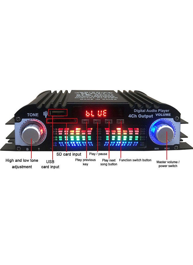 Generic - Car BT5.0 Audio Power Amplifier 4 Channel Home Theater Stereo Receiver 12 V with FM Radio USB/SDCard/AUX-in LCD Display - Image 1