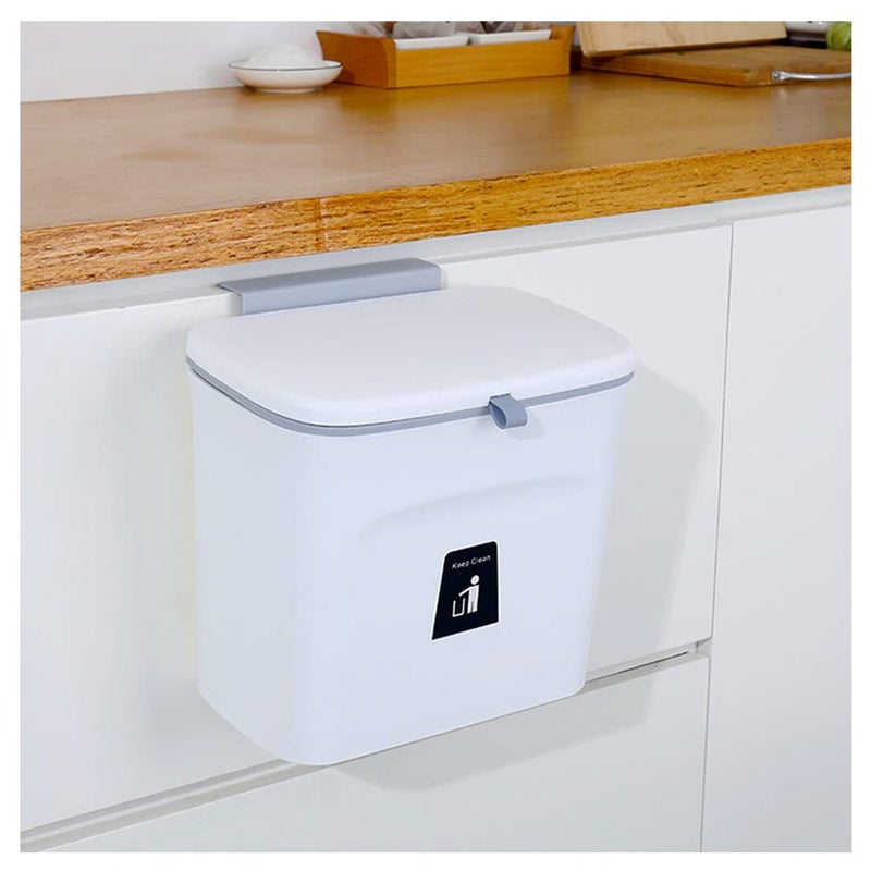 NEEMAY 7L Small Kitchen Hanging Trash Can with Lid - Space-Saving Garbage Bin for Home and Office - Image 1