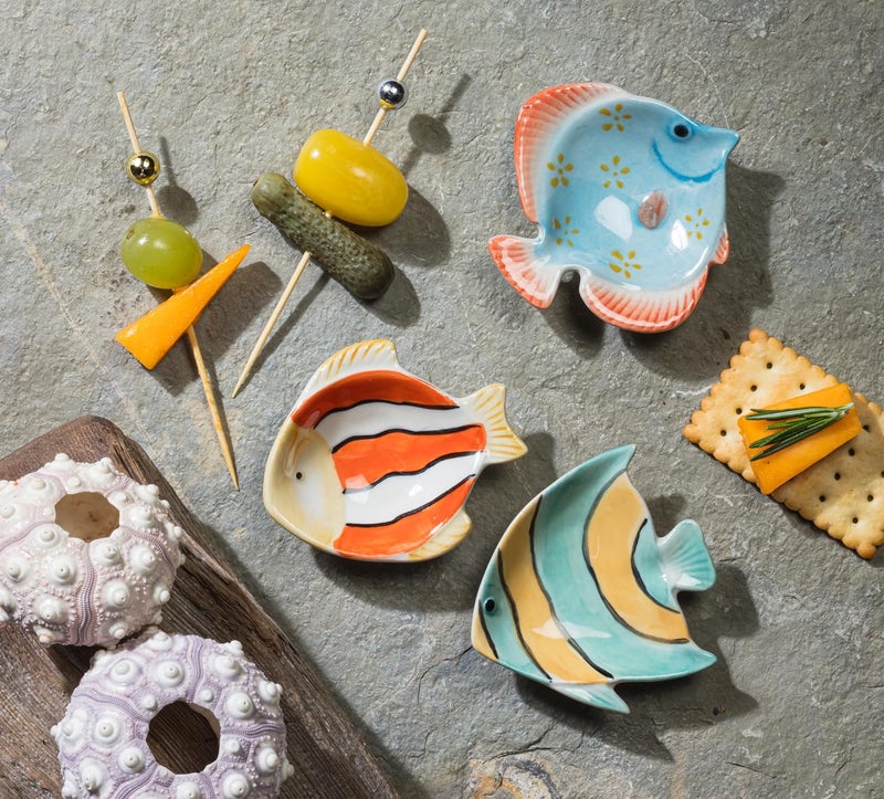 Abbott Collection Small Fish Dish - Stoneware, Turquoise/Orange (4" L) - Image 4