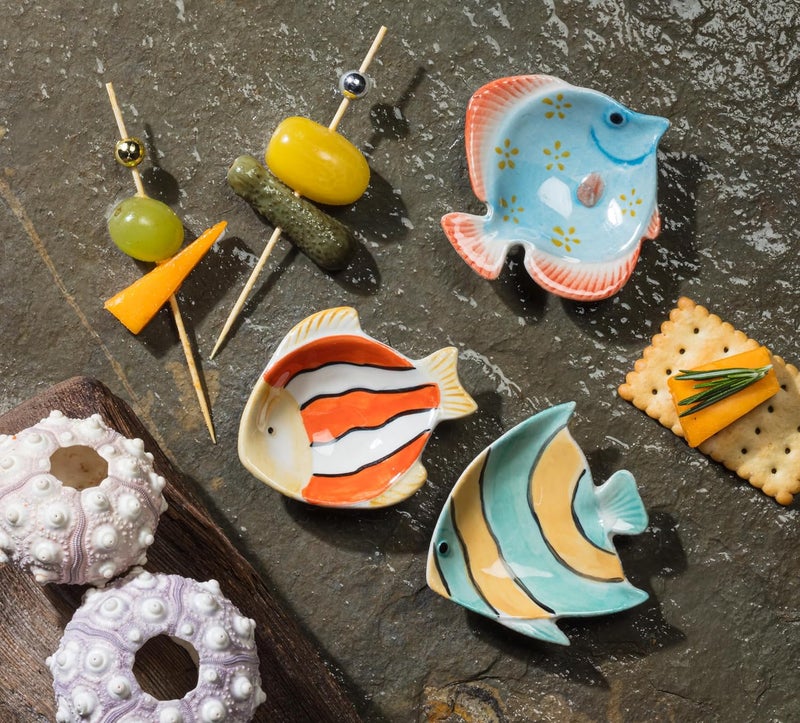Abbott Collection Small Fish Dish - Stoneware, Turquoise/Orange (4" L) - Image 3