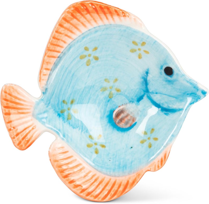 Abbott Collection Small Fish Dish - Stoneware, Turquoise/Orange (4" L) - Image 2