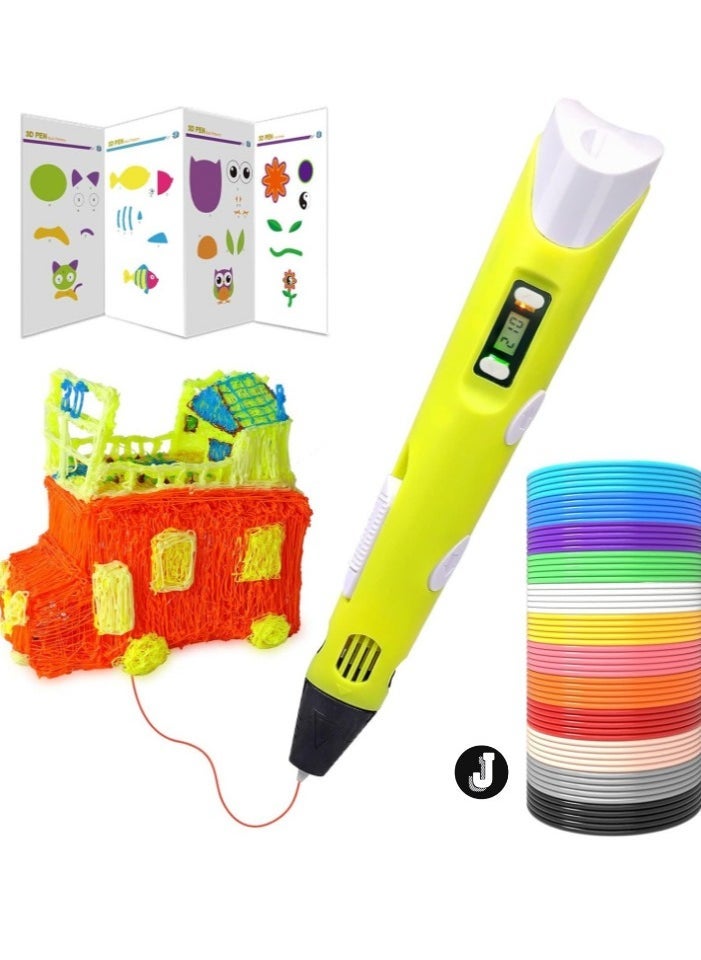 JAJEEK "3D Printer Pen Set for Kids & Adults - Includes 12 Colors of PLA Filament (1.75mm, 3m Each) - Model 02A Yellow" - Image 1