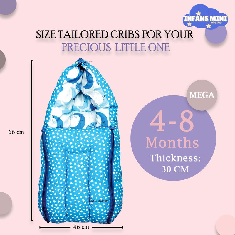 Infans Mini سرير أطفال إنفانس ميني نصف قمر سحابة ميغا 3 في 1 حقيبة نوم مطبوعة للأطفال - سرير أطفال - محمول للرضع للجنسين سهل الحمل، خفيف الوزن لحمل الأطفال حديثي الولادة من 4-8 أشهر (أزرق) - Image 2