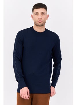 American Eagle Men Crew Neck Graphic Print Long Sleeves Sweatshirt, Navy  - Image 1