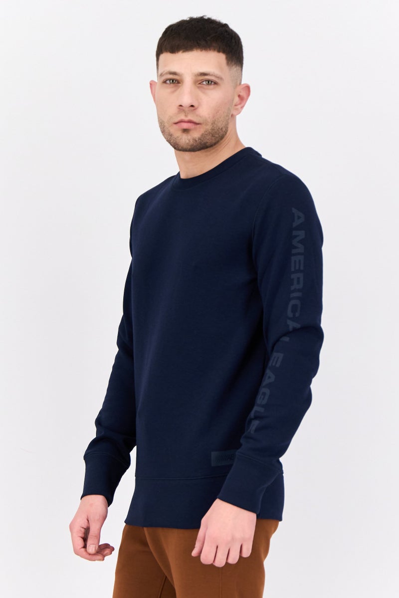 American Eagle Men Crew Neck Graphic Print Long Sleeves Sweatshirt, Navy  - Image 2