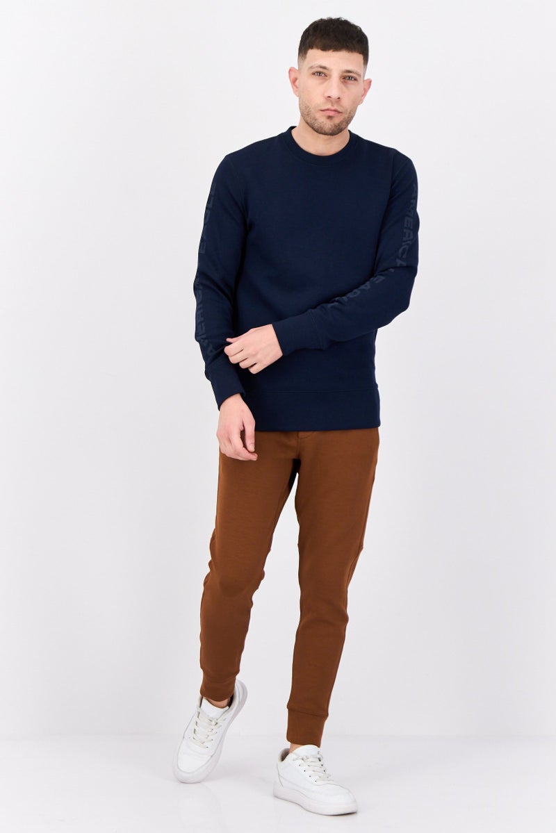 American Eagle Men Crew Neck Graphic Print Long Sleeves Sweatshirt, Navy  - Image 4