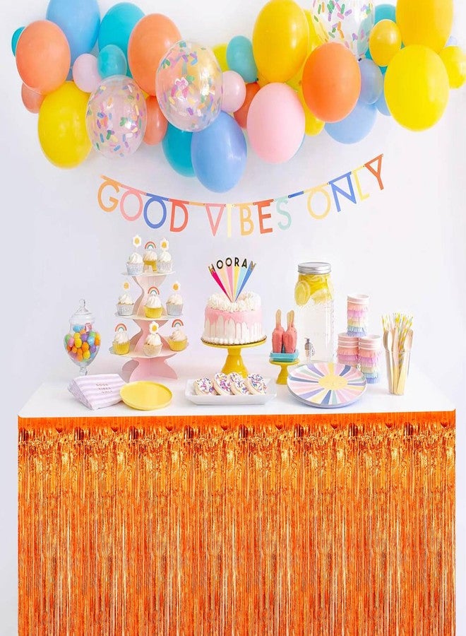 Ohiyoo 5 Pack Orange Table Skirt 29x108Inch Metallic Foil Fringe Tinsel Table Skirts for Rectangle Round Tables Tinsel Streamer for Birthday Party Decoration Parade Floats Décor - Image 5