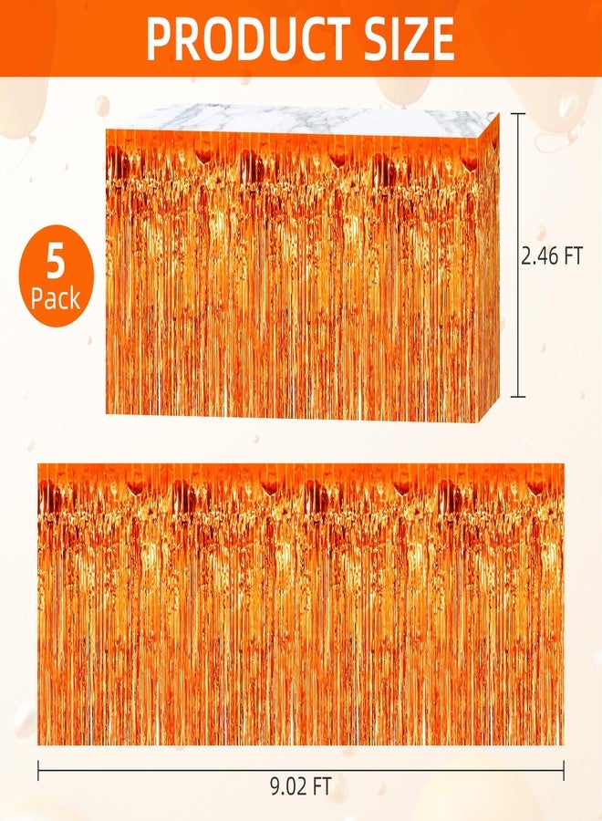 Ohiyoo 5 Pack Orange Table Skirt 29x108Inch Metallic Foil Fringe Tinsel Table Skirts for Rectangle Round Tables Tinsel Streamer for Birthday Party Decoration Parade Floats Décor - Image 2