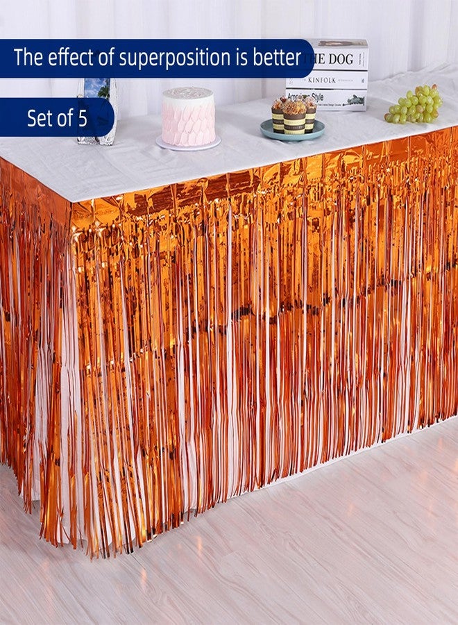 Ohiyoo 5 Pack Orange Table Skirt 29x108Inch Metallic Foil Fringe Tinsel Table Skirts for Rectangle Round Tables Tinsel Streamer for Birthday Party Decoration Parade Floats Décor - Image 3