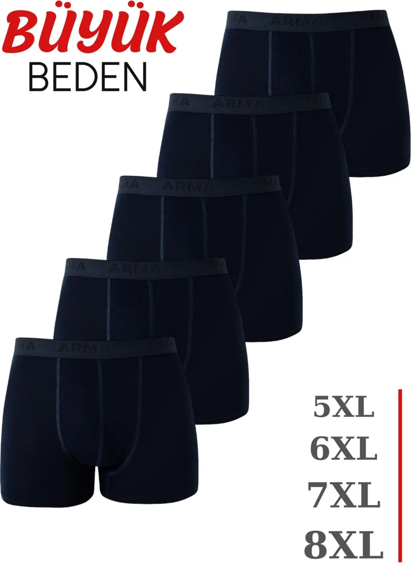 Arma Yıldız 5-Pack Navy Blue Men's Large Size Boxer Cotton Lycra