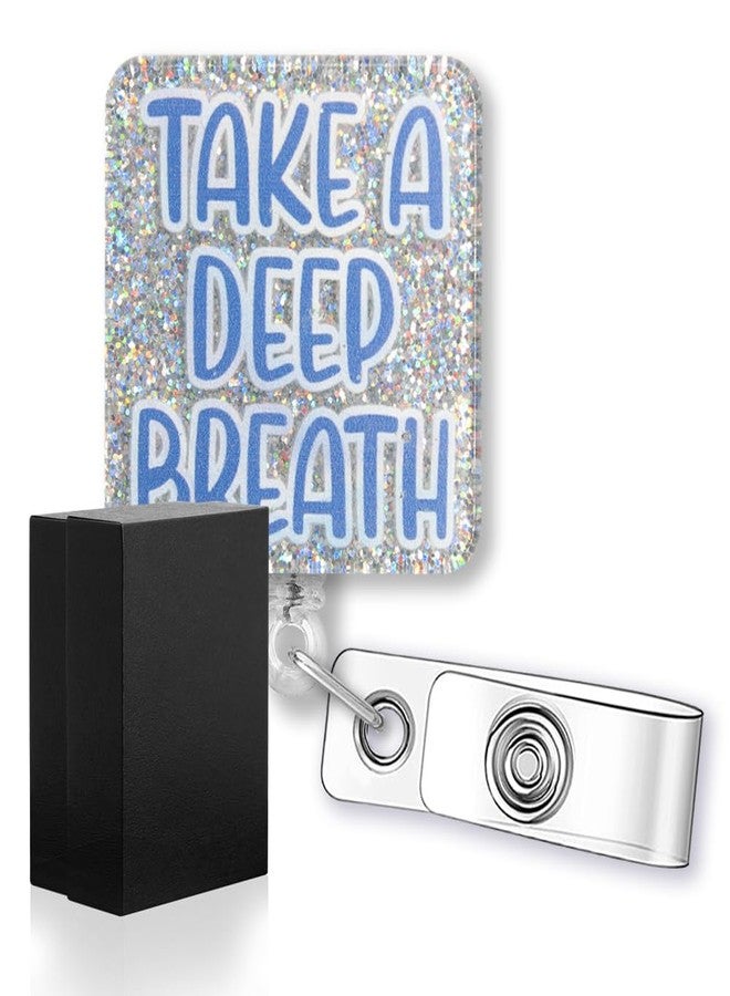 rofiowa Take A Deep Breath Funny Glitter Badge Reel, Retractable Badge Holder for RT RRT Pulmonology Respiratory Therapist, Respiratory Therapy Gift, Nurse Day Gift for ER ICU OBGYN L&D Nurse Doctor - Image 1