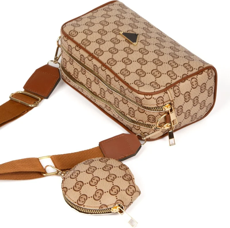 اديلينا باجز Women's Patterned Shoulder Bag with Wallet Detail