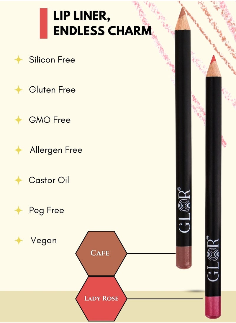 GLOR Glor Endless Charm Lipstick– Intense Long-Lasting Color, Luxurious Moisture, Ultra-Creamy Formula for Beautiful Lips-Voila + Whispering Rose  and Glor Endless Charm Ultimate Precision Lip Liner  –Vegan, Allergen-Free, Long-Lasting Lip Definition- Cafe + Lady Rose  - Image 3