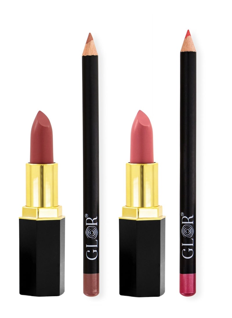 GLOR Glor Endless Charm Lipstick– Intense Long-Lasting Color, Luxurious Moisture, Ultra-Creamy Formula for Beautiful Lips-Voila + Whispering Rose  and Glor Endless Charm Ultimate Precision Lip Liner  –Vegan, Allergen-Free, Long-Lasting Lip Definition- Cafe + Lady Rose  - Image 1